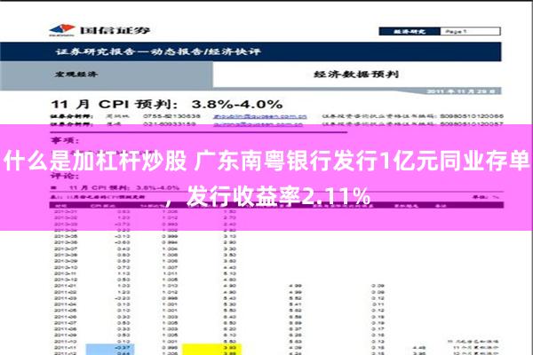 什么是加杠杆炒股 广东南粤银行发行1亿元同业存单，发行收益率2.11%